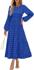 PRETTYGARDEN Swiss Dot Long Sleeve Maxi Dress - Flowy A Line Dresses