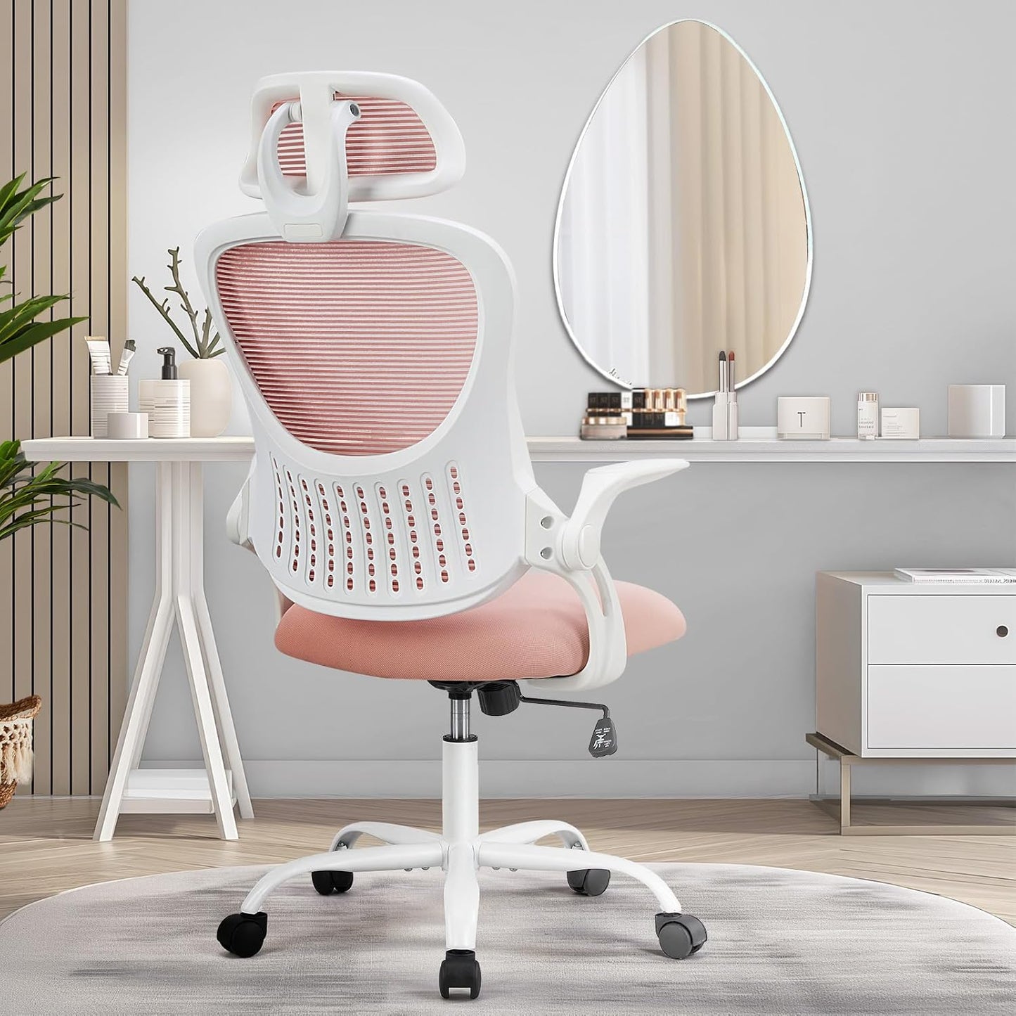 Pink Swivel Desk Chair: Comfy Lumbar Support