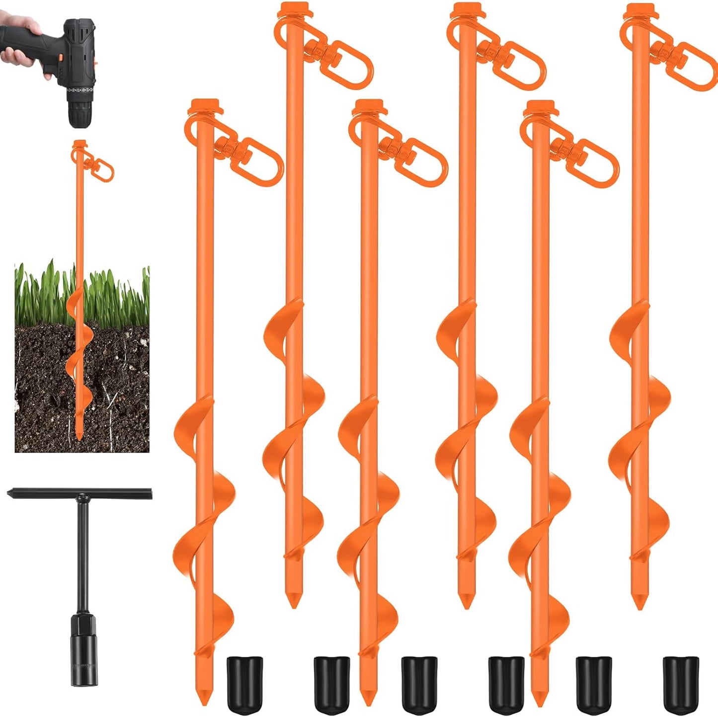 Heavy Duty Ground Anchors for Tents and Trampolines - 6 Pcs Set