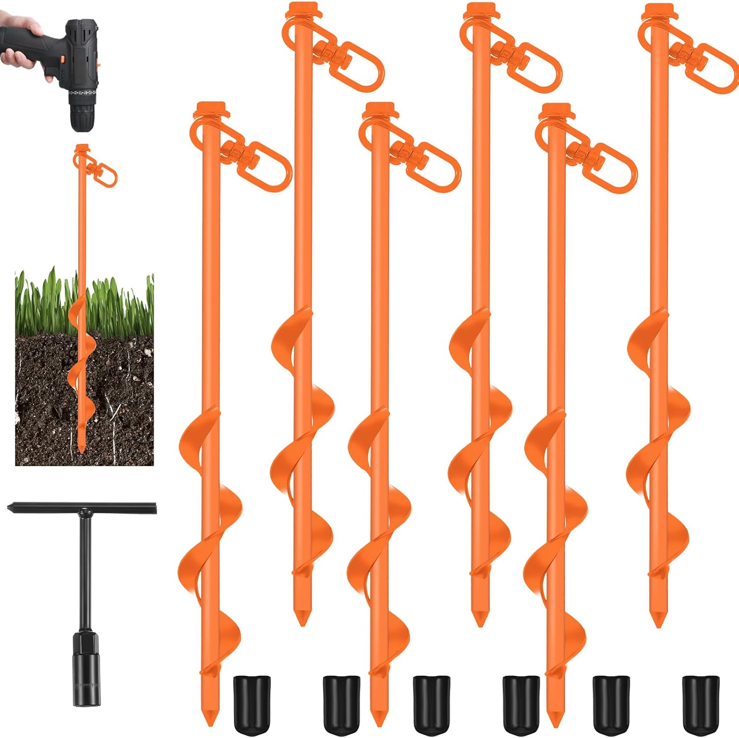 Heavy Duty Ground Anchors for Tents and Trampolines - 6 Pcs Set