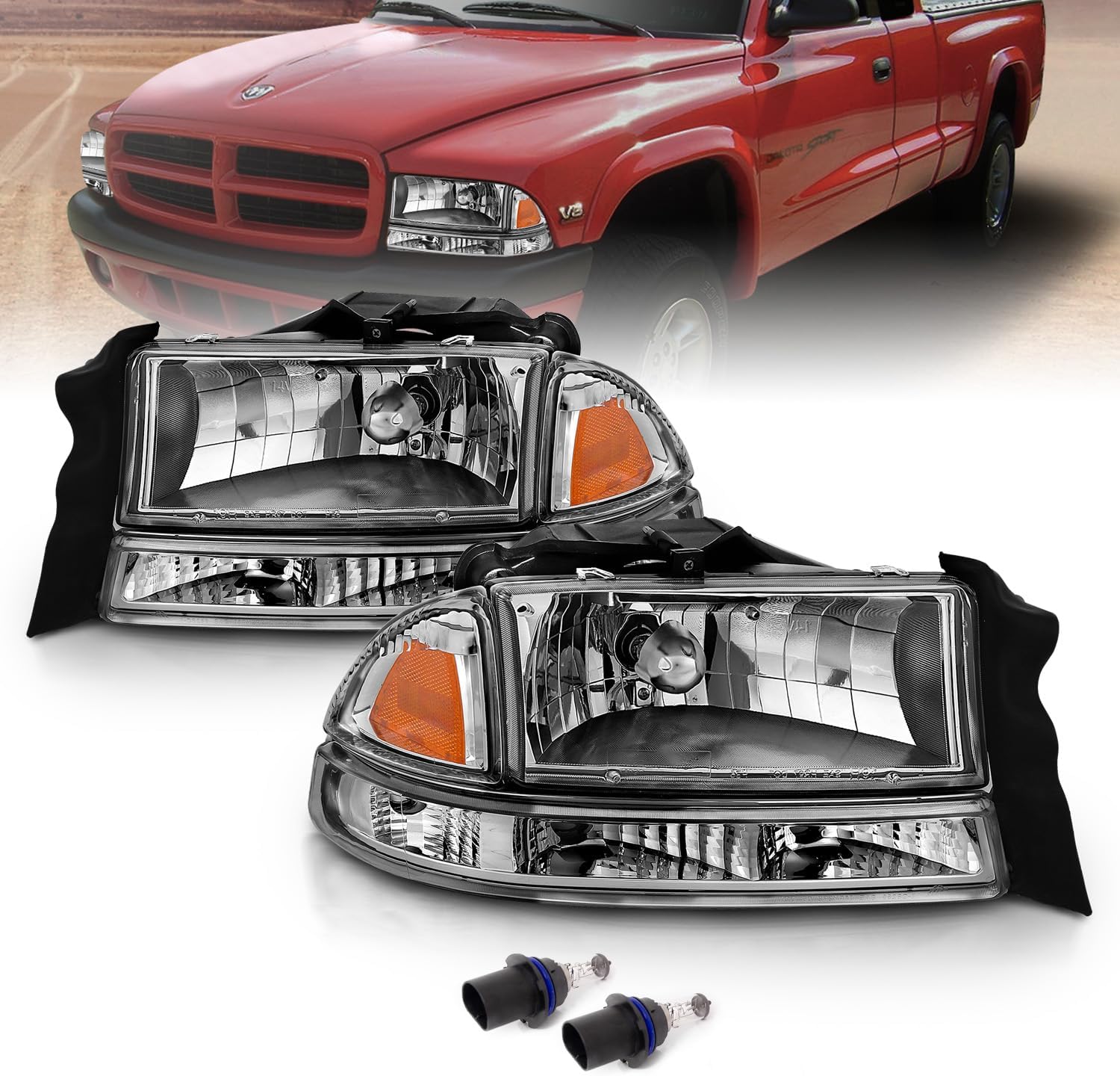 AmeriLite Chrome Replacement Headlights for Dodge Dakota/Durango