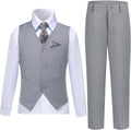 Light Gray Boys Vest Suit Set with Tie and Pocket Square
