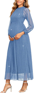 Maternity Sparkly Mesh Dress for Women - Halter Neck A-Line