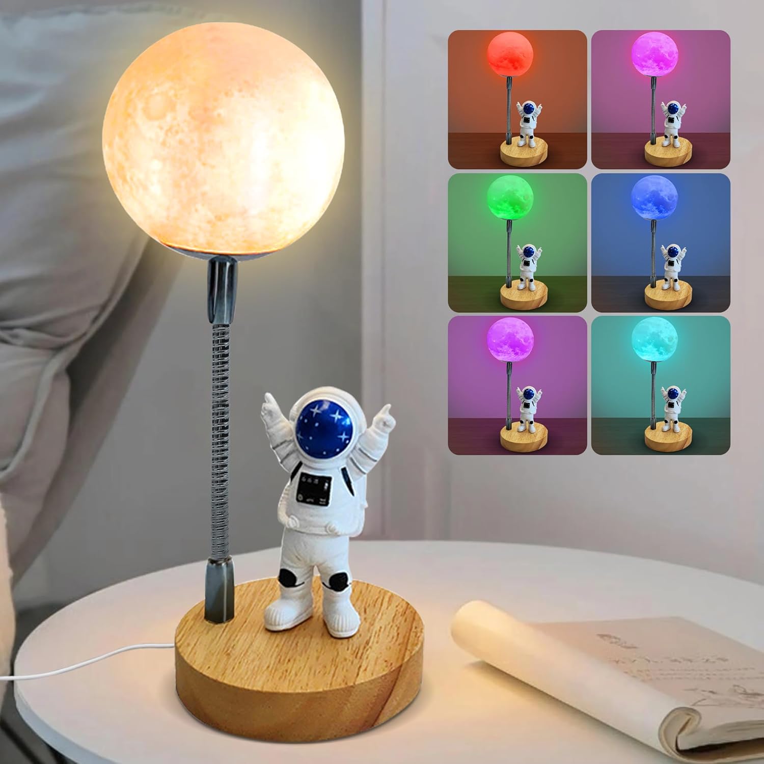3D Astronaut Moon Lamp: 7 Color Night Light for Kids
