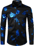ZEROYAA Mens Hipster 3D Golden Rose Floral Slim Fit Shirt - Statement