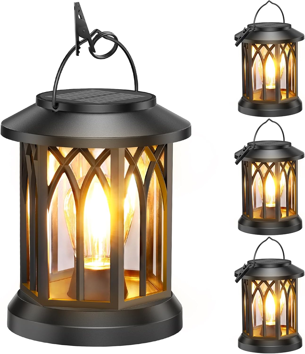 WdtPro Solar Lanterns Outdoor Hanging 4 Pack for Garden Decor