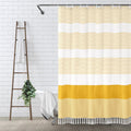 Boho Yellow Shower Curtain Cotton Blend with Tassels - Natural Texture