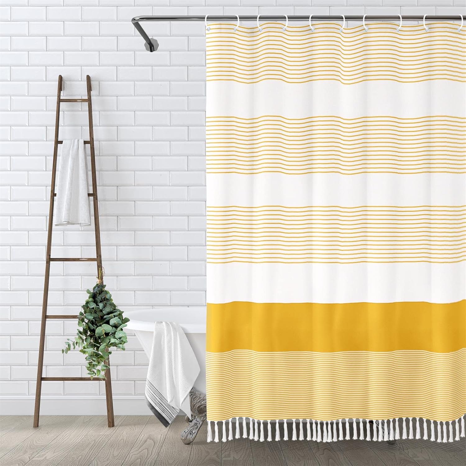 Awellife Boho Yellow Shower Curtain for Elegant Bathroom Decor