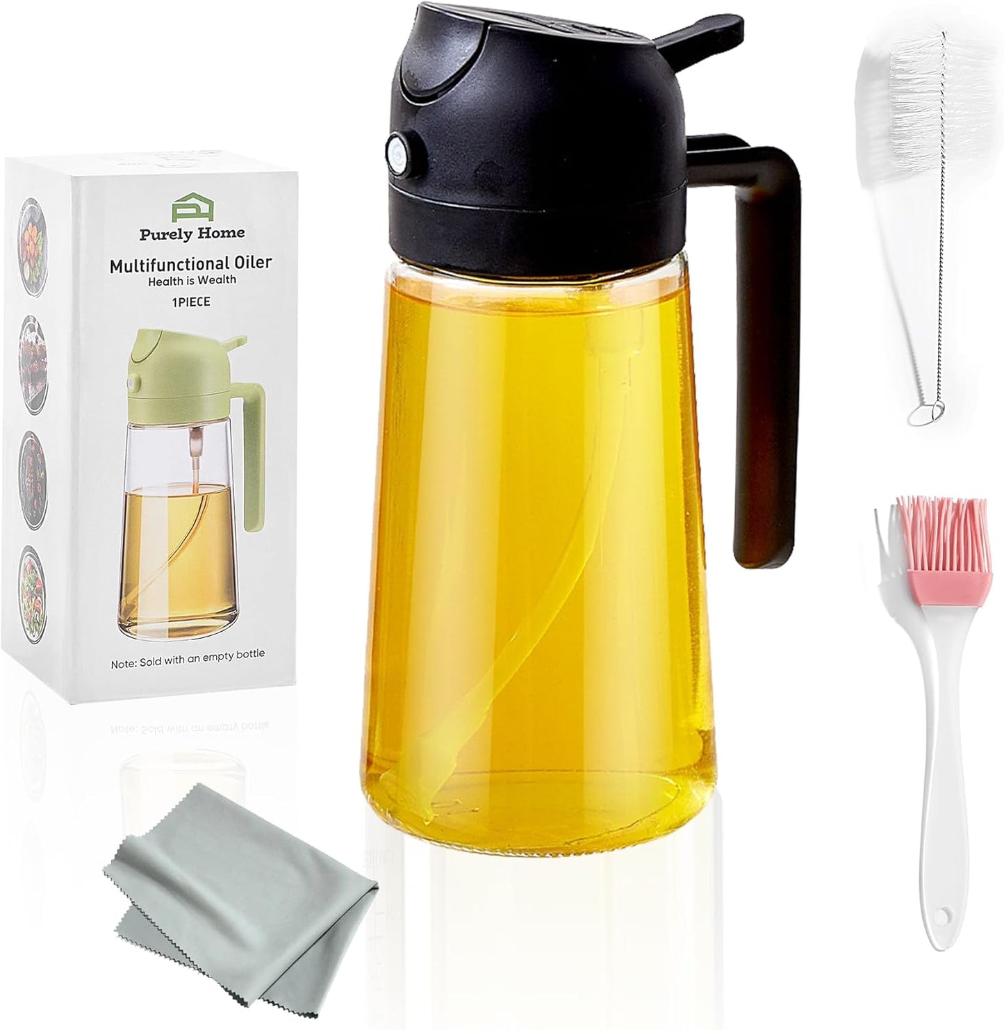 Premium 2-in-1 Olive Oil Sprayer | 470ml Glass Bottle | Versatile Cooking Gadget