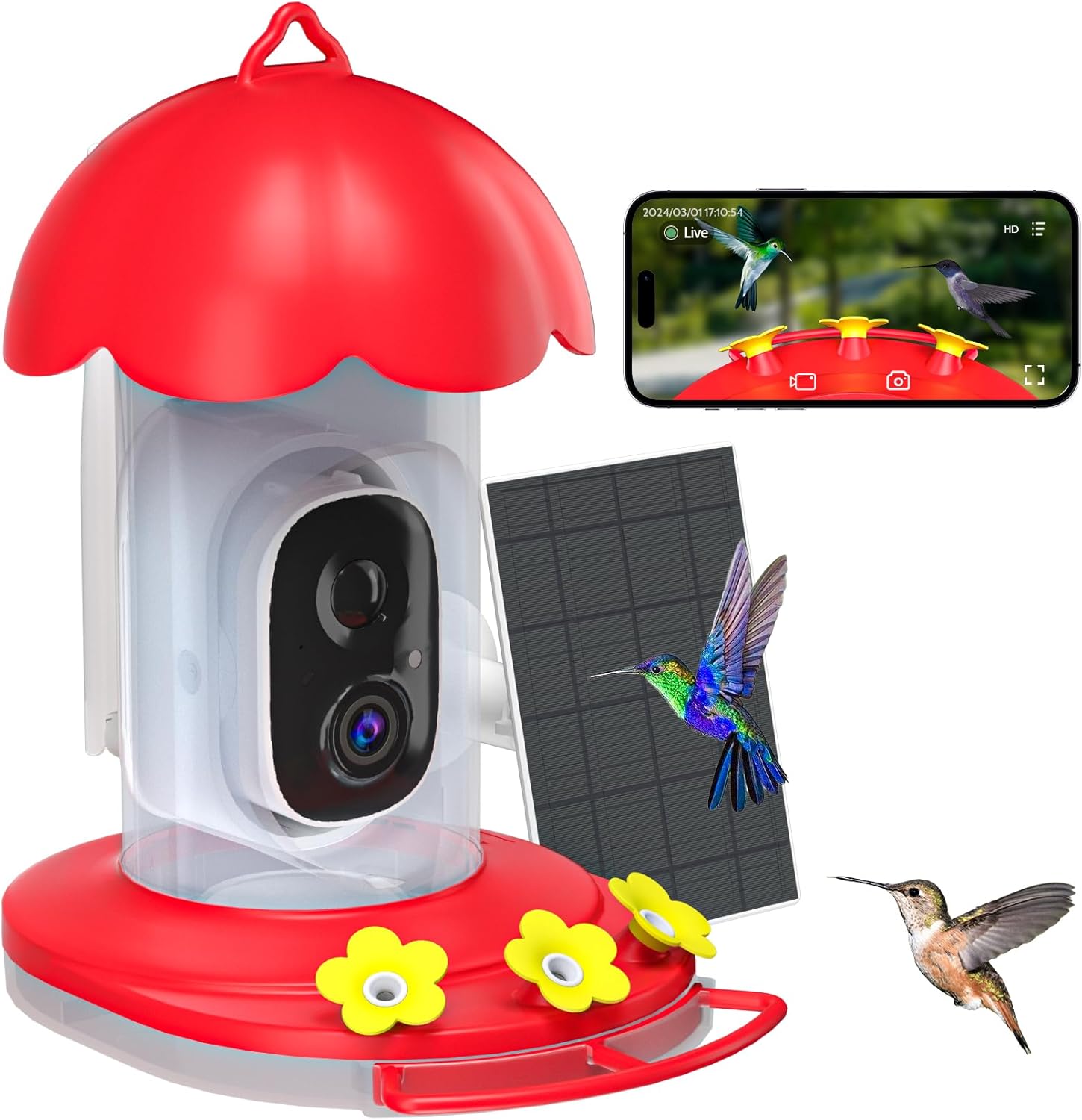 DOCOON Solar Hummingbird Feeder with Bird Camera - AI Species ID, Instant Alerts