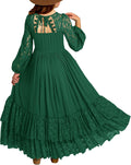 Girls Boho Backless Lace Tulle Maxi Dress - Tiered Ruffle Swing