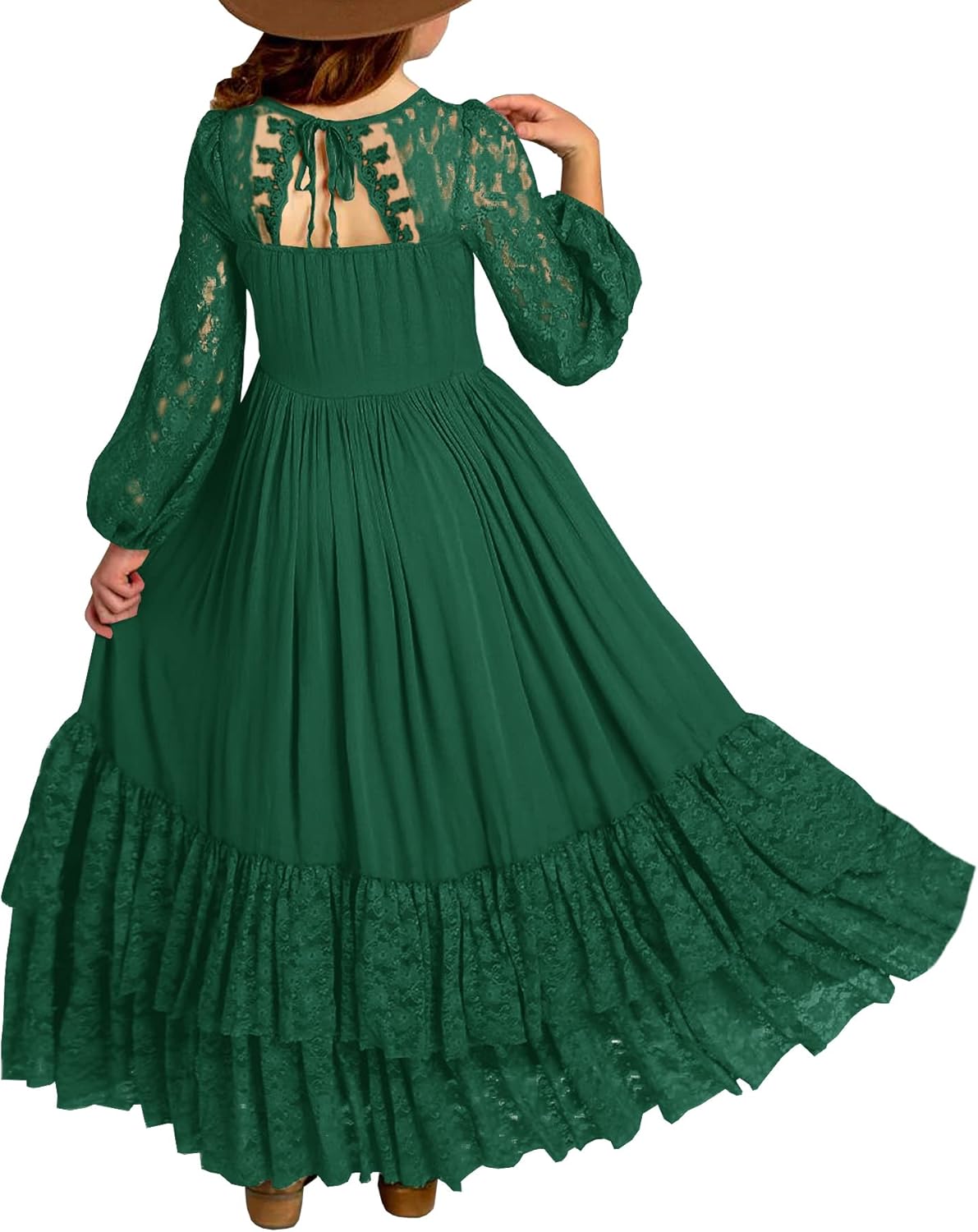 MITILLY Girls Boho Long Sleeve Backless Lace Maxi Dress