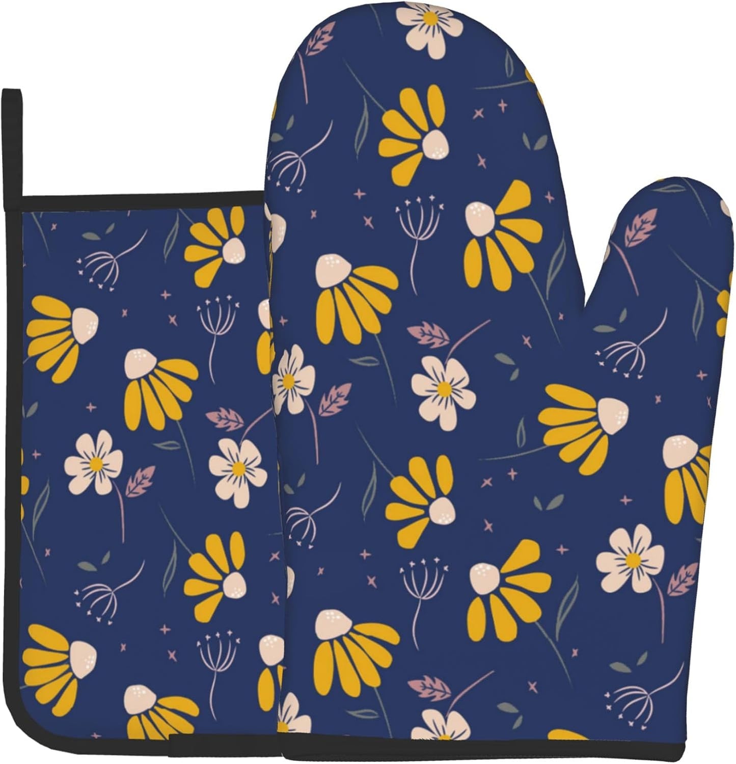 Non-Slip Navy Blue Oven Mitt Set - Heat Resistant & Cute