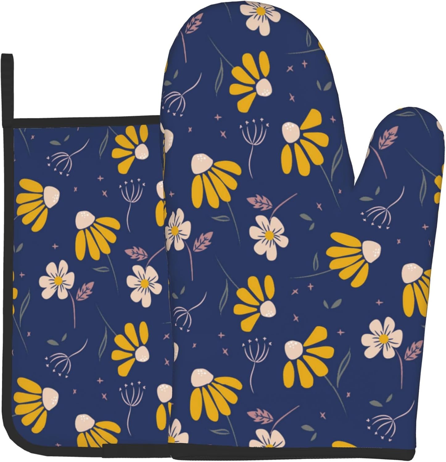 Non-Slip Navy Blue Oven Mitt Set - Heat Resistant & Cute