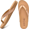 Womens Flip Flops Comfortable Leather Strap with Arch Support - Beach