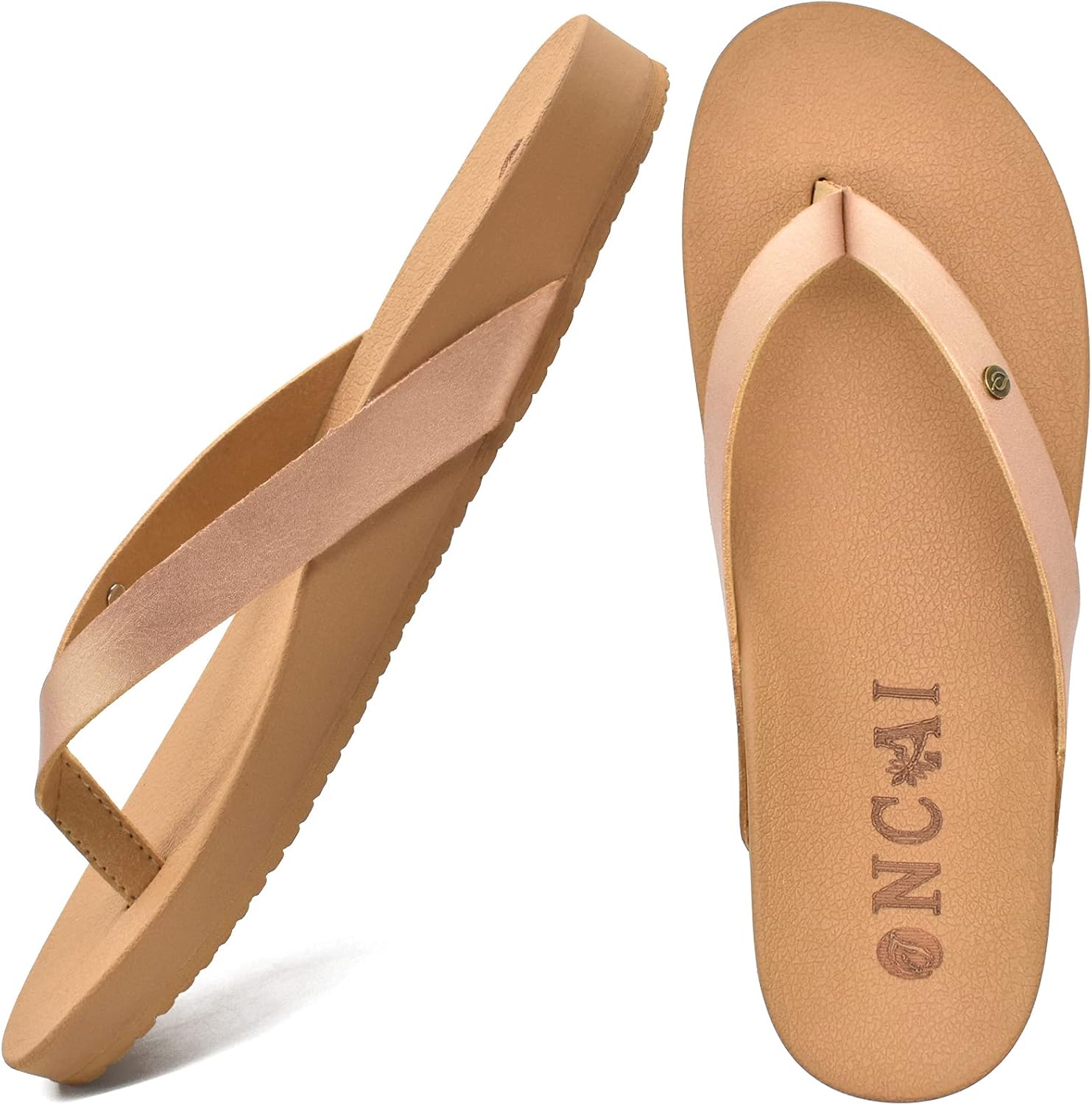 ONCAI Womens Flip Flops Comfortable Leather Strap Sandals