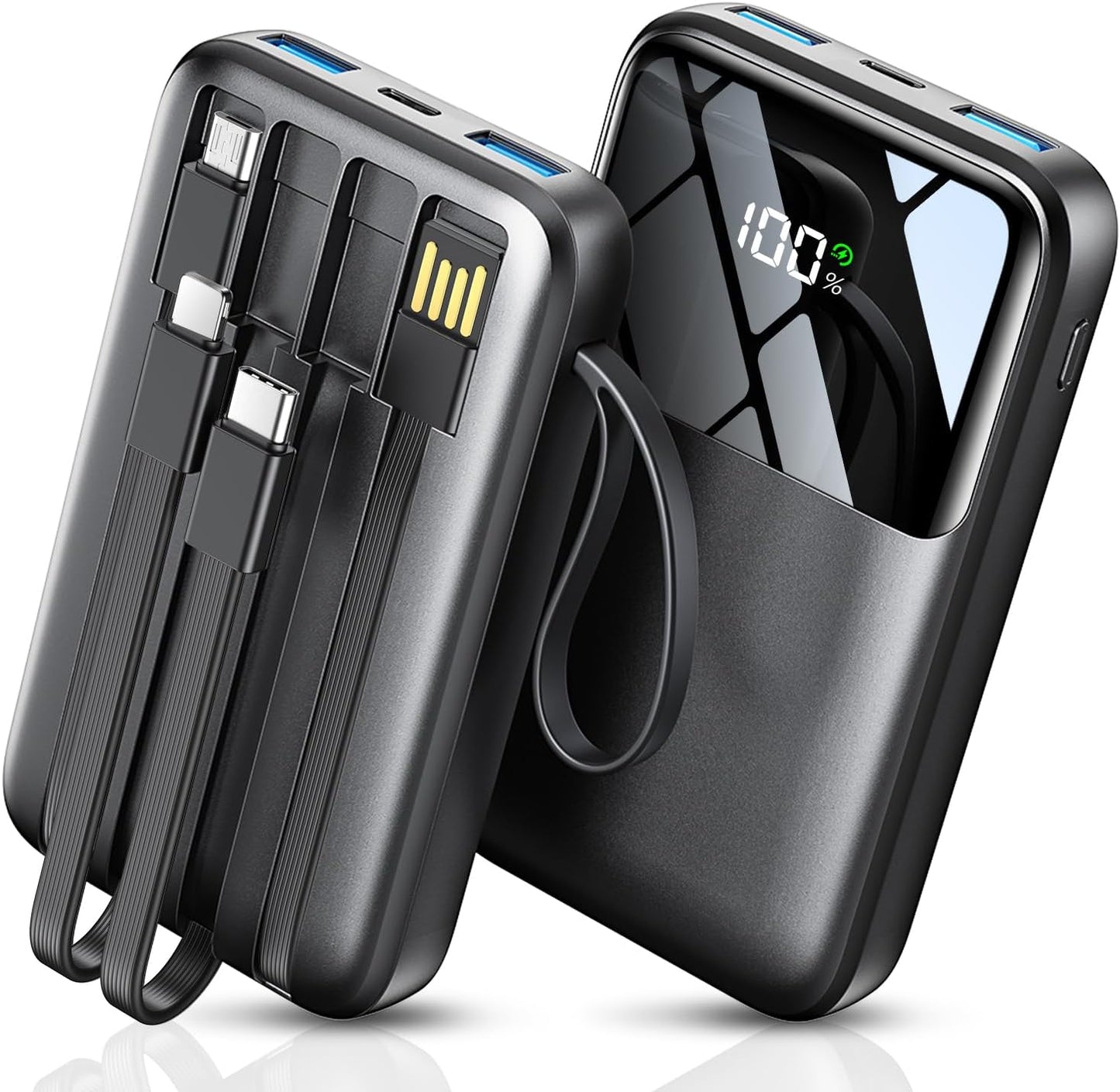 HELLEE 15000mAh Portable Charger - Fast Charging Power Bank with Built-in Cable