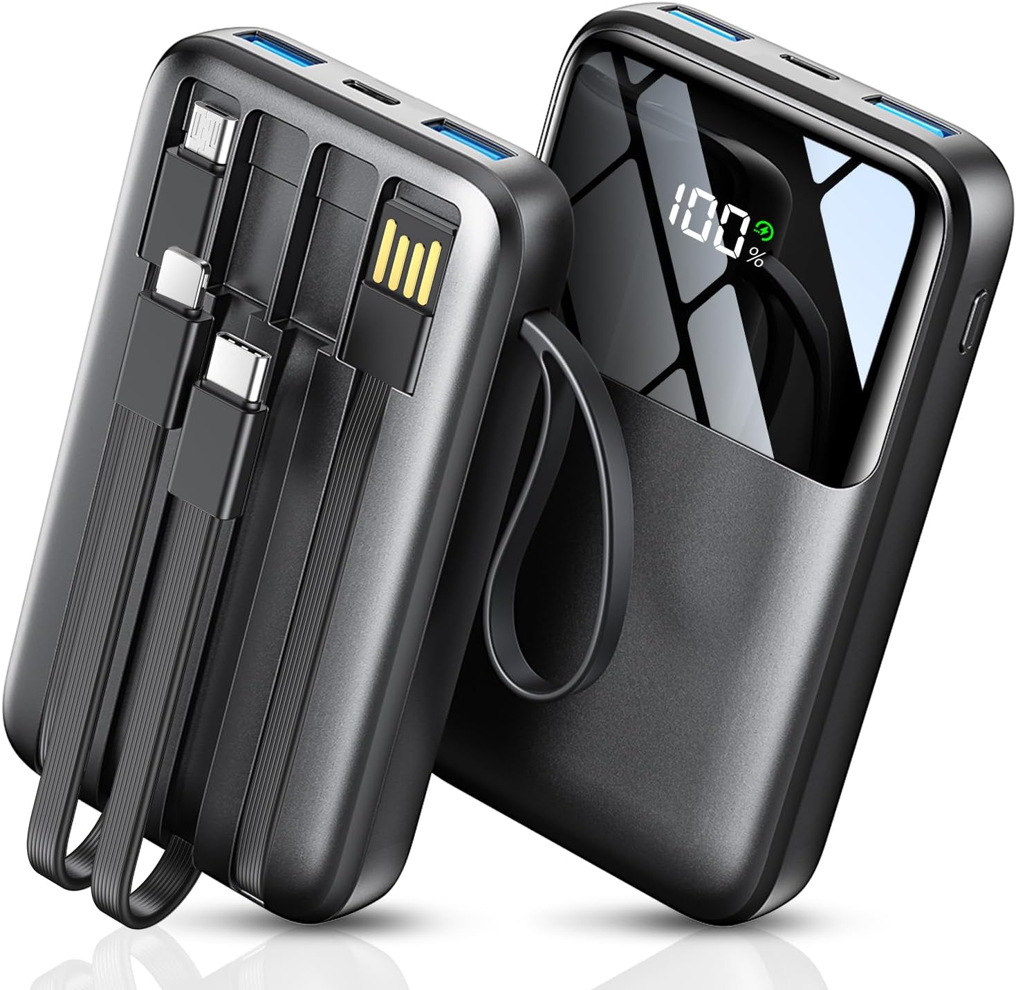 HELLEE 15000mAh Portable Charger - Fast Charging Power Bank with Built-in Cable