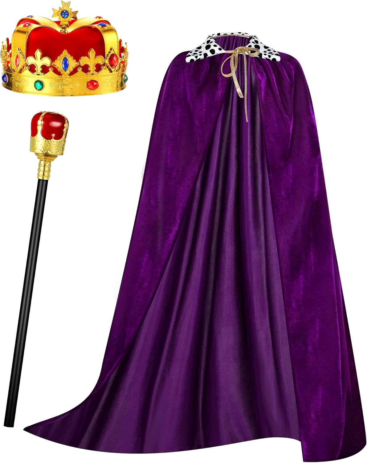 Emperor Cape Costume Set for Men - Regal Robe, Crown & Scepter
