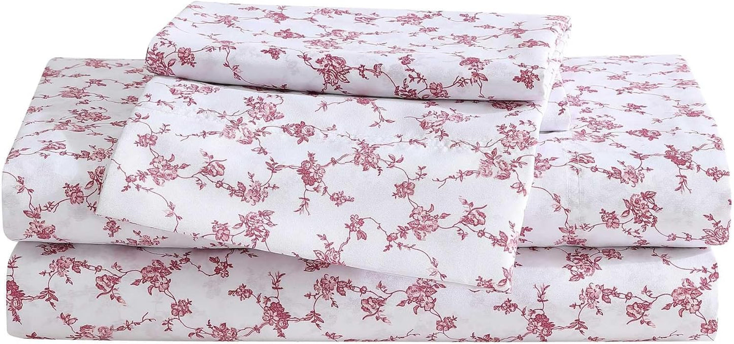 Betsey Johnson Full Bed Sheets Set - Soft Floral Toile Pink