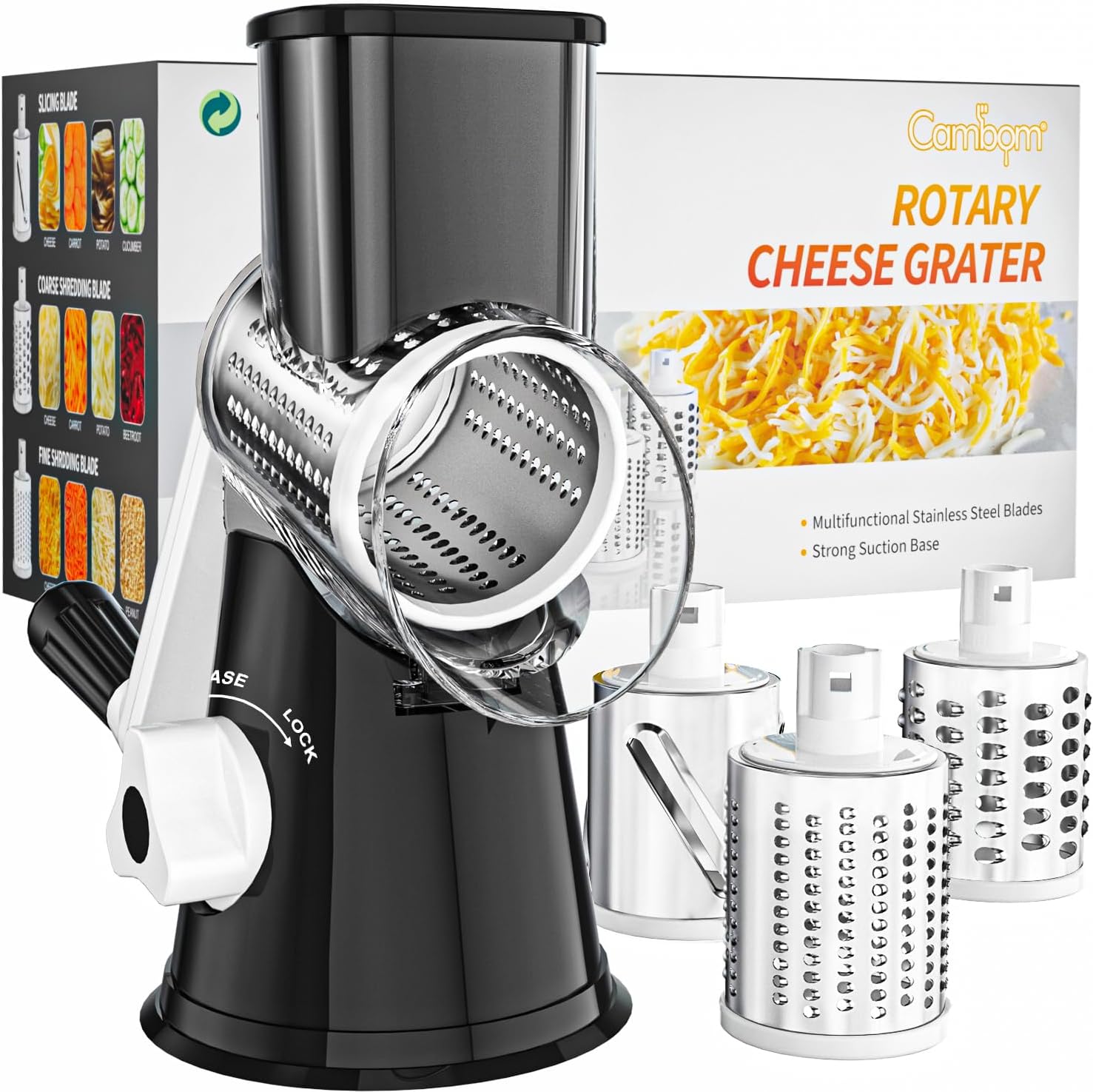 Cambom Rotary Cheese Grater Hand Crank Shredder for Fresh Cheese