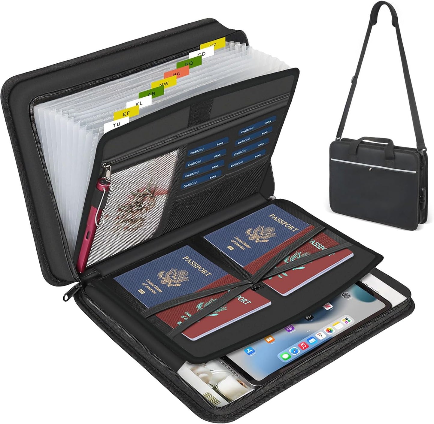 Fireproof Waterproof Accordion File Organizer with Lock and Straps