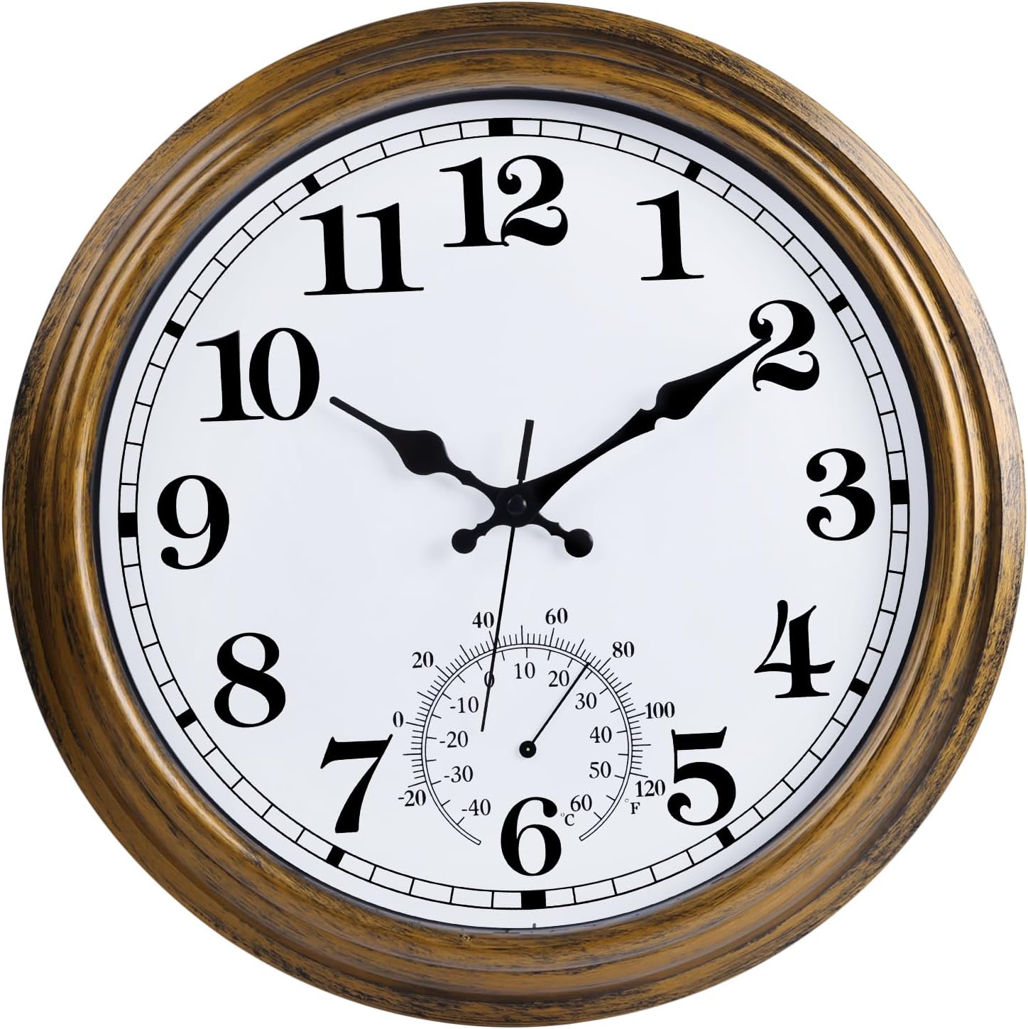 16 Inch Retro Waterproof Outdoor Clock with Thermometer for Garden