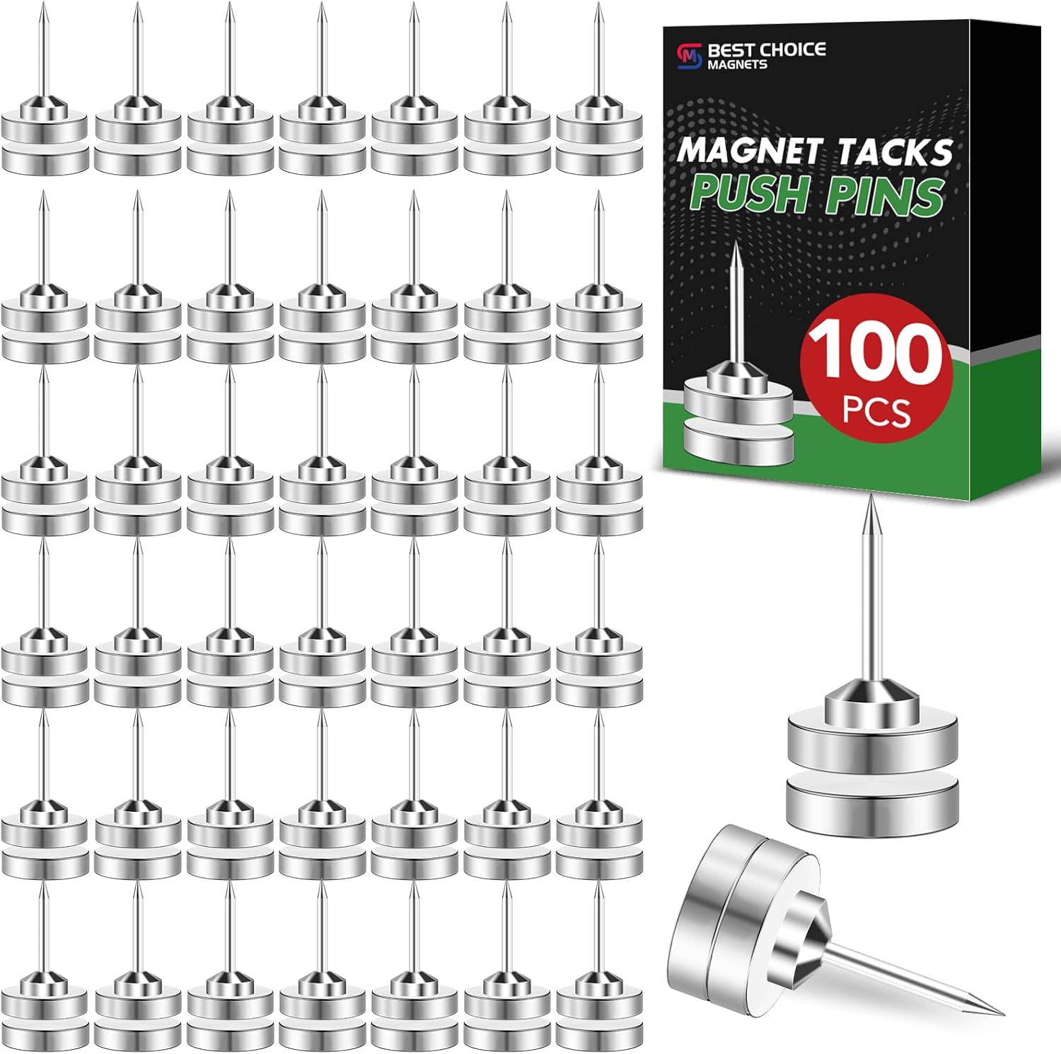 Magnetic Pushpins for Cork Board - 100P Magnetic Clips Set
