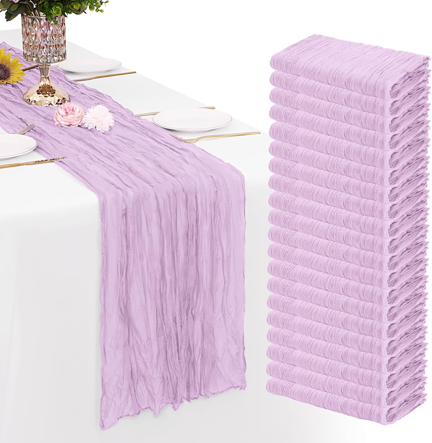20 Pack Lavender Cheesecloth Table Runner for Elegant Decor