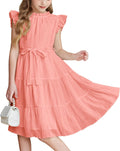 Tween Girls Ruffle Sleeve A Line Dress with Belt - Elegant Summer Fit