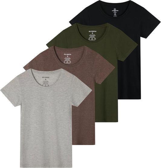 Real Essentials Women's Cotton Short Sleeve T-Shirt 4 Pack