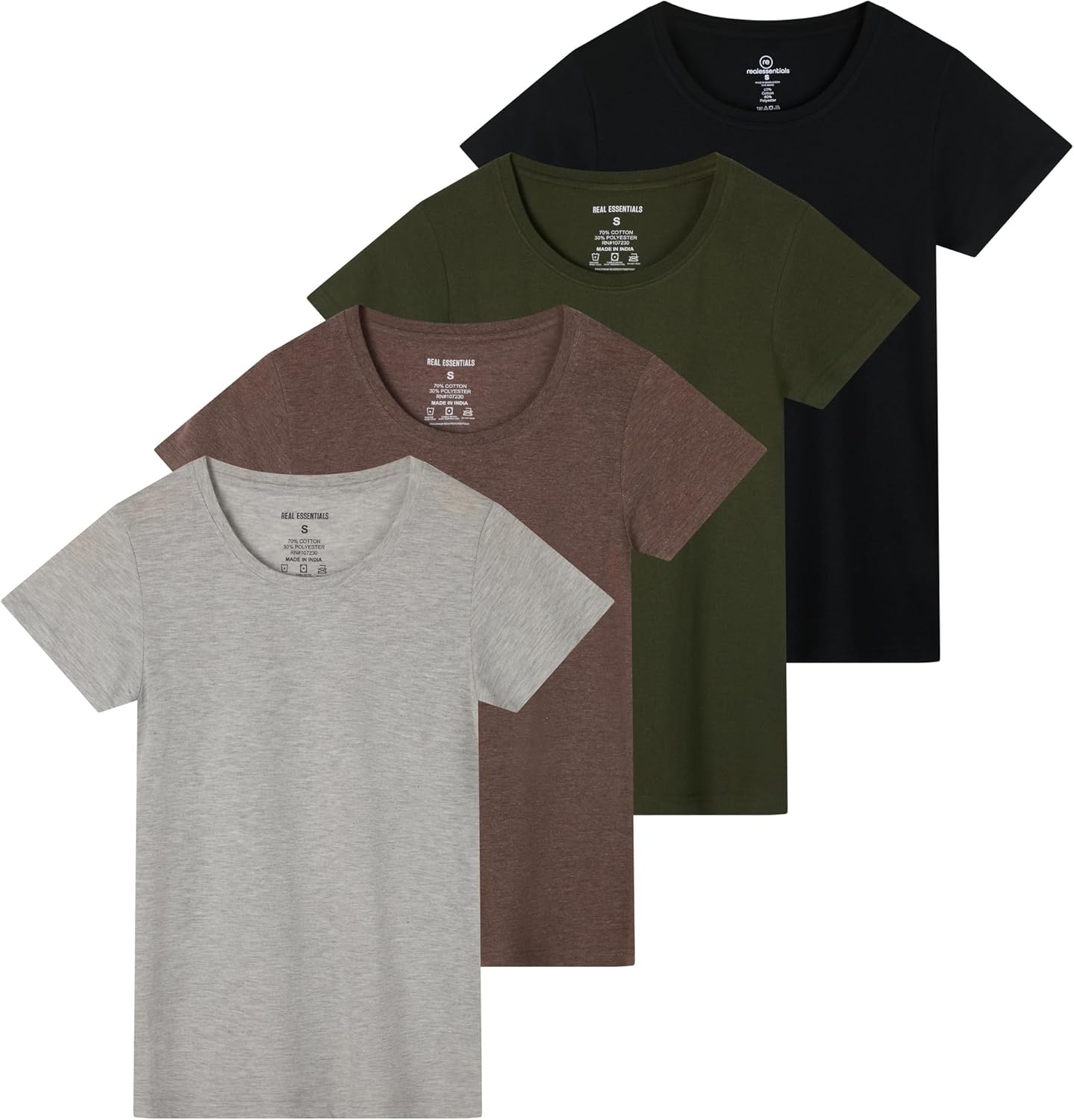 Real Essentials Women's Classic-Fit Cotton T-Shirt 4 Pack
