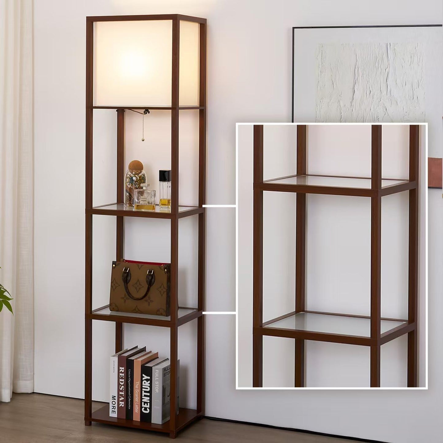 Modern Floor Lamp with Shelves and LED Bulb for Home Decor