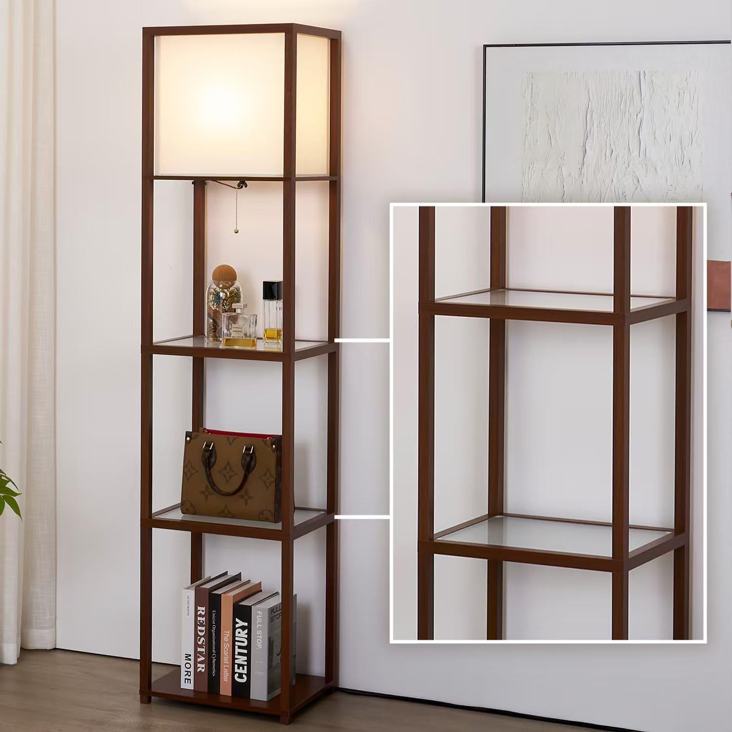 Modern Floor Lamp with Shelves and LED Bulb for Home Decor