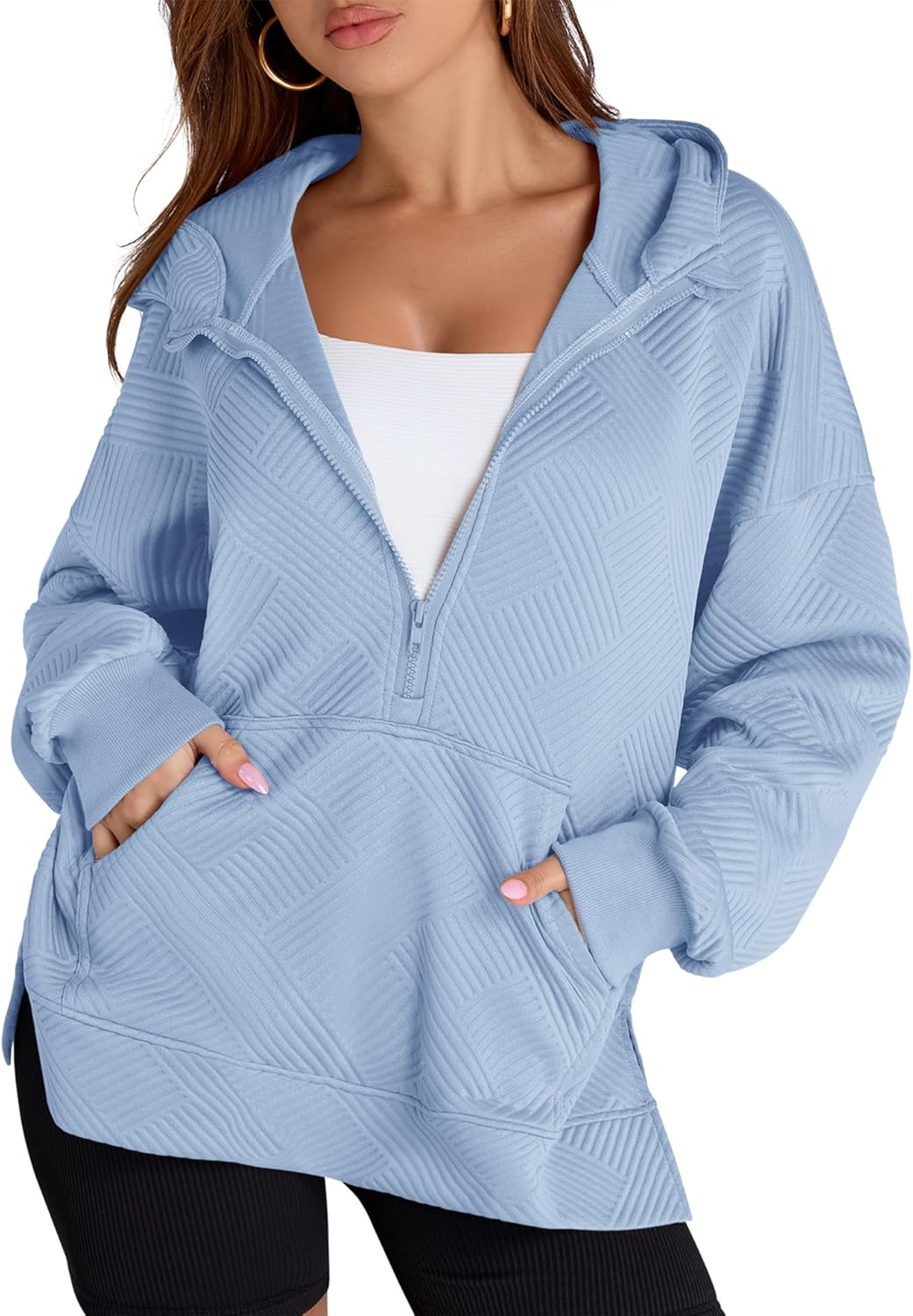LOMON Oversized Half Zip Hoodie for Cozy Style