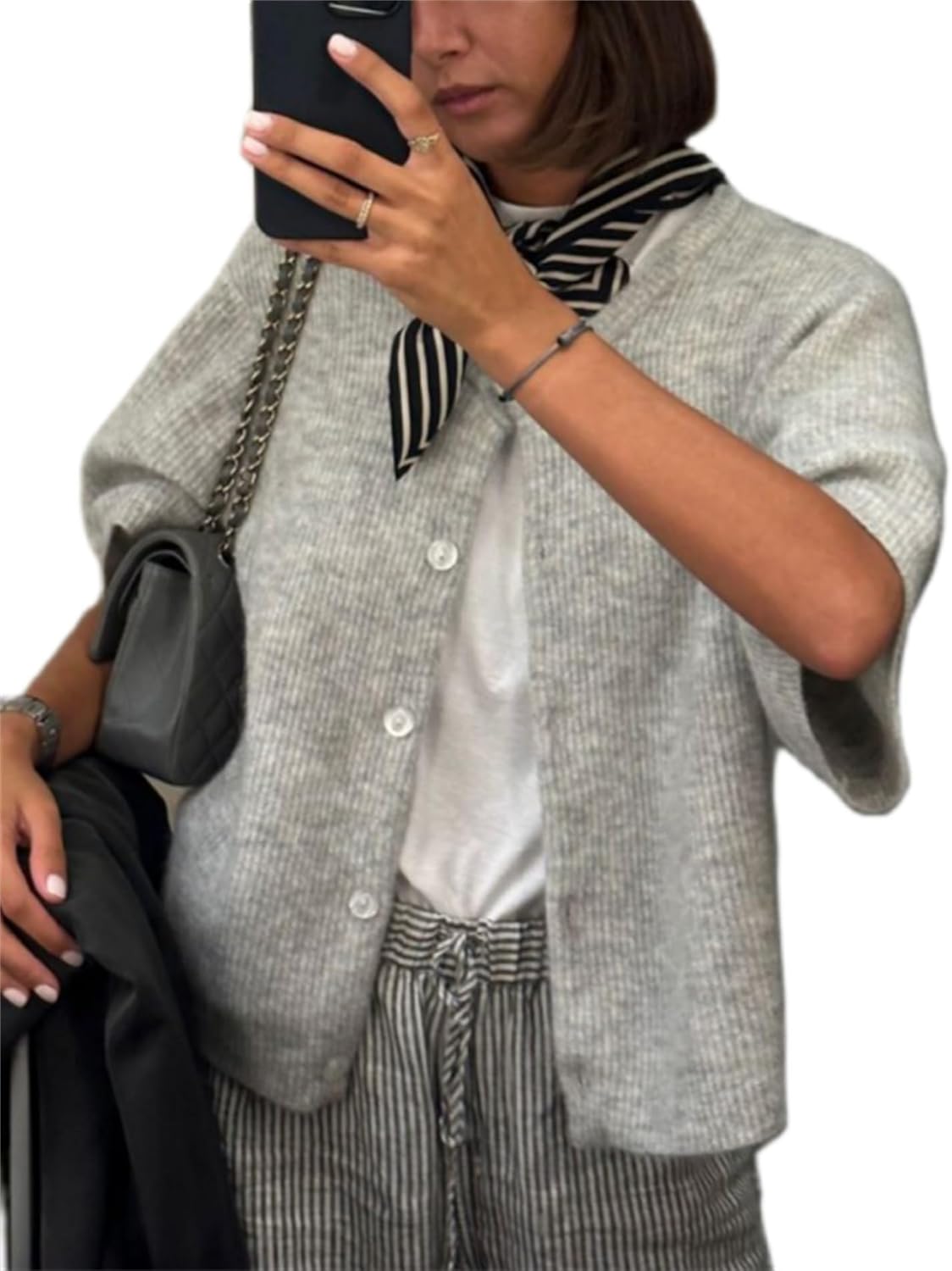 Y2k Girls Knitted Crop Cardigan Shirt Short Sleeve Top