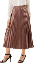 Pleated Metallic Midi Skirt High Waisted A Line - Chic Party Wear