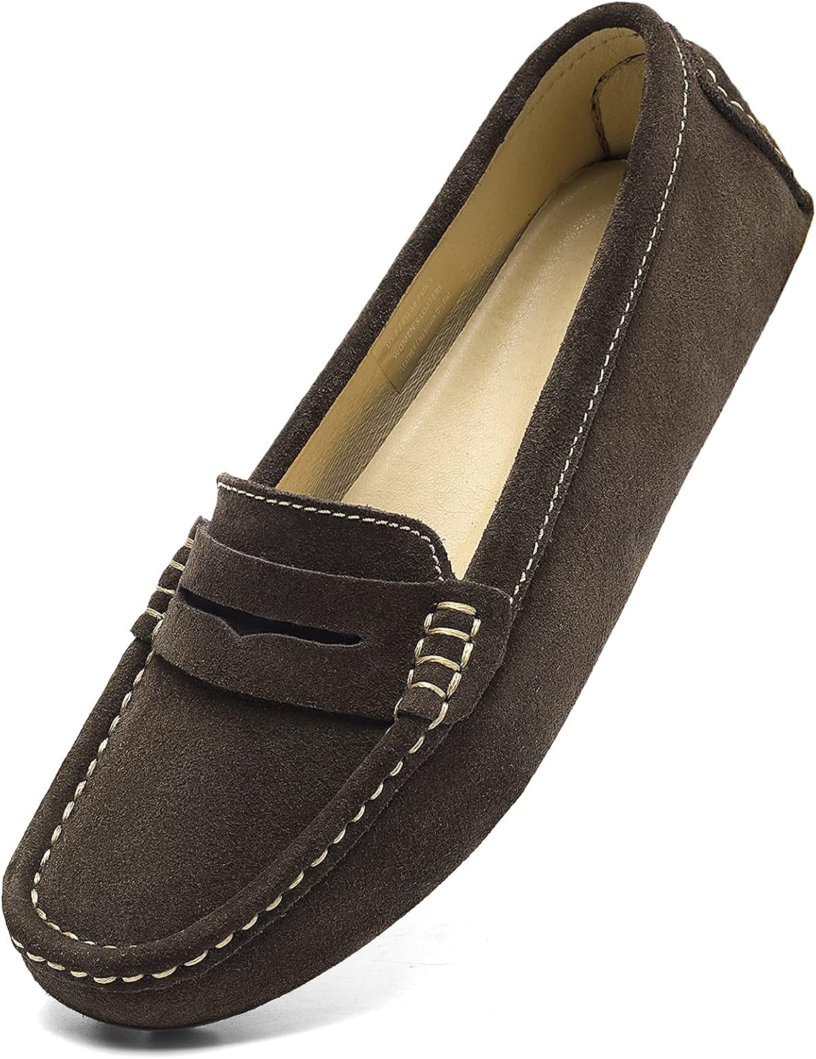 Osslue Women's Suede Leather Casual Penny Loafers for Comfort