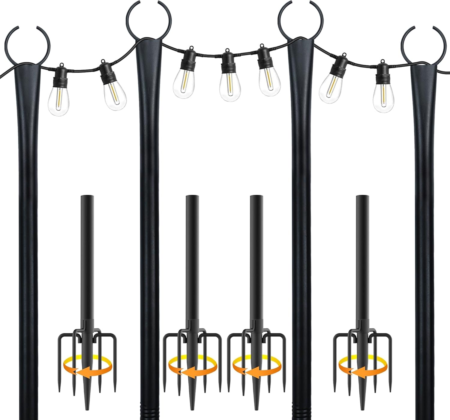 10 Ft String Light Poles for Outside - Heavy-Duty Metal Set