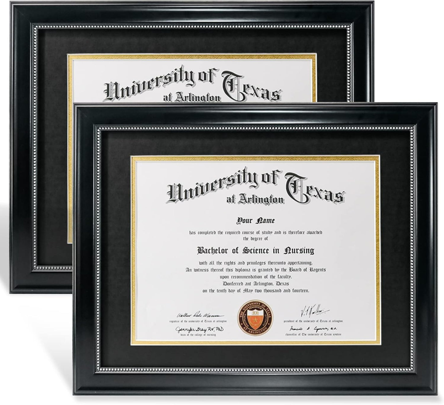 Elegant 8.5x11 Diploma Frame Set with Black and Gold Mat