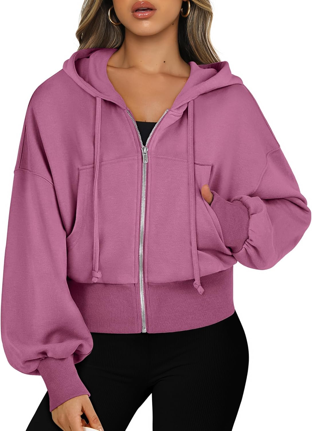 Womens Zip Up Hoodies Cropped Sweatshirts for Trendy Fall Looks