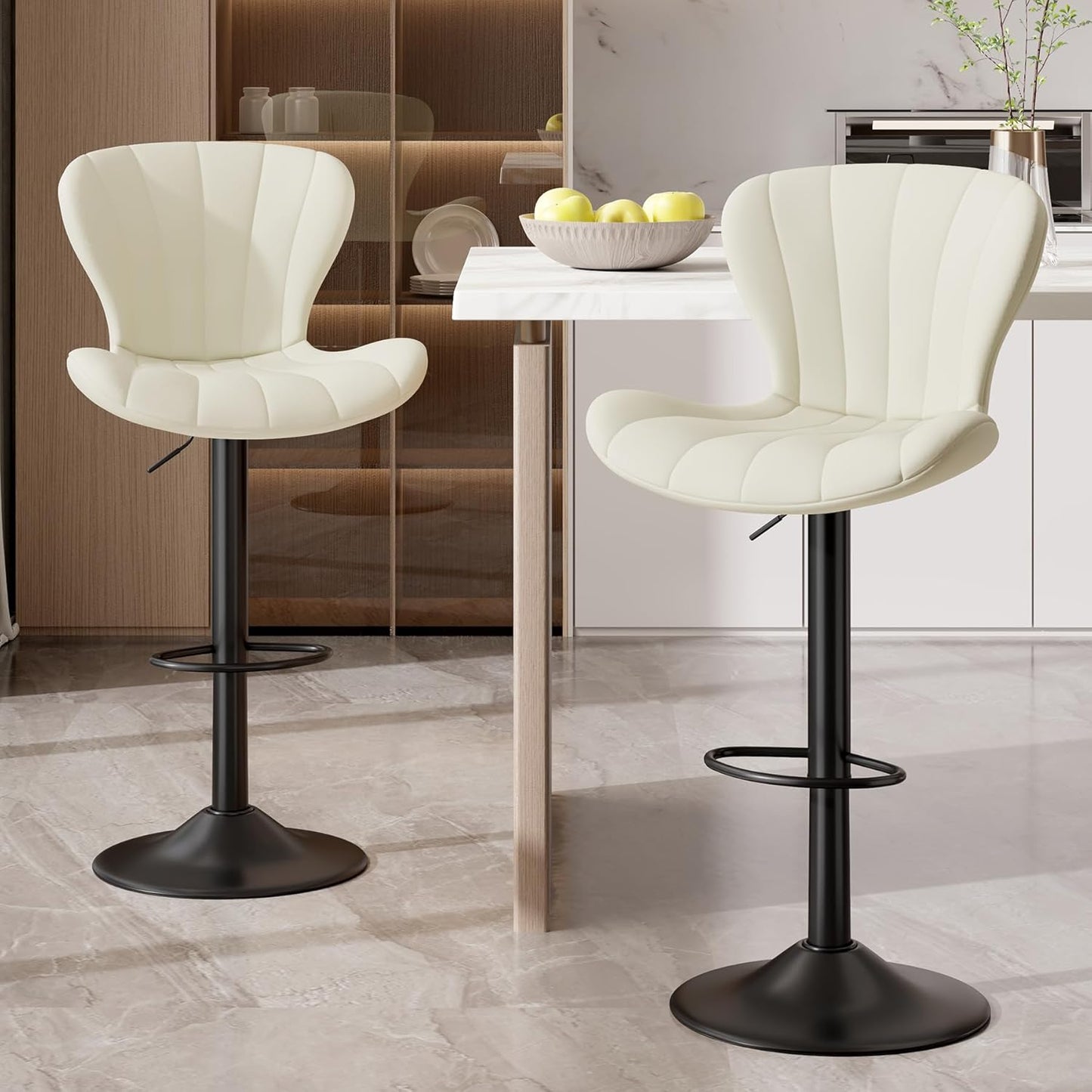 Modern Swivel Bar Stools Set of 2 with High Backrest Comfort