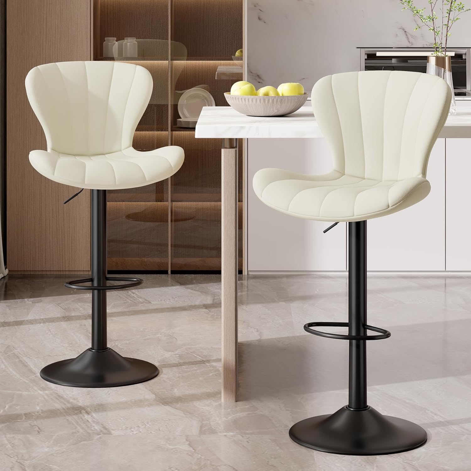 Modern Swivel Bar Stools Set of 2 with High Backrest Comfort