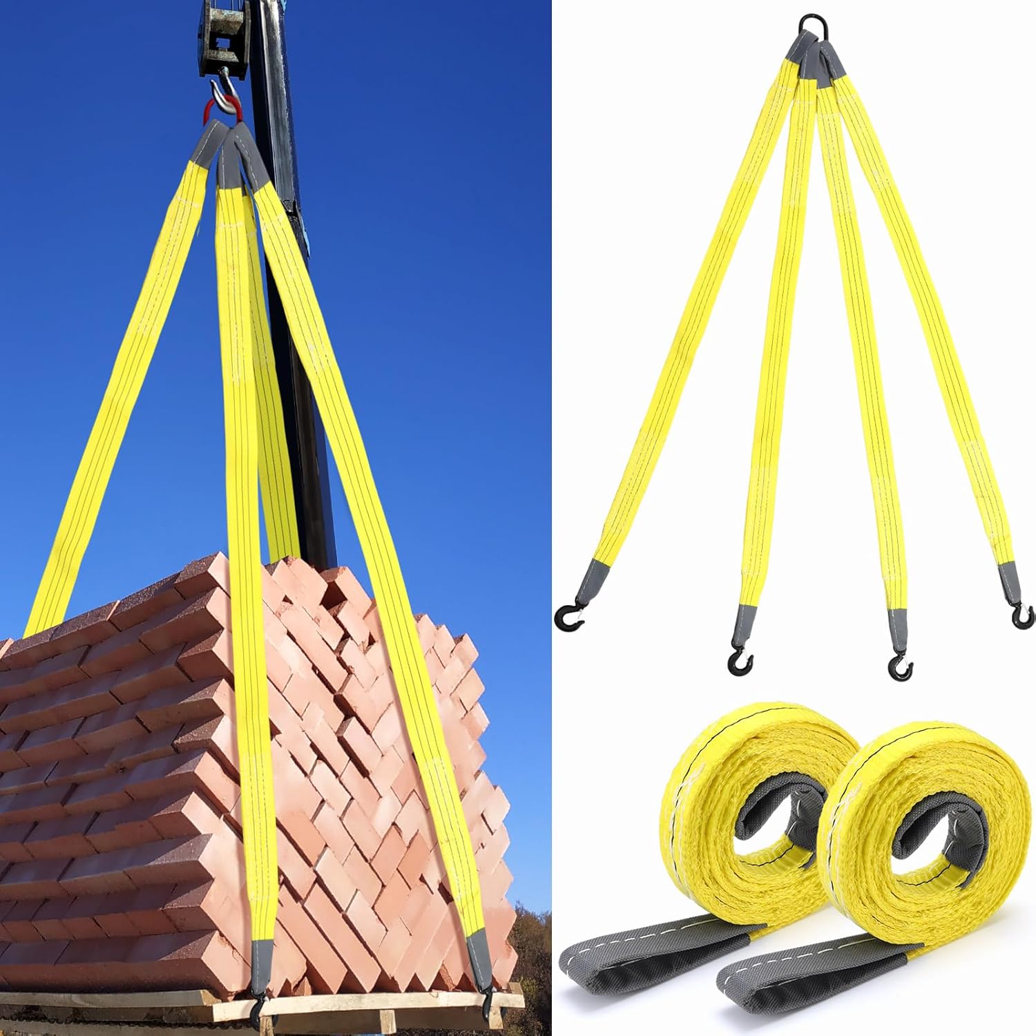 3 Pcs 6ft Lift Sling Straps with Hook for Heavy Duty Lifting