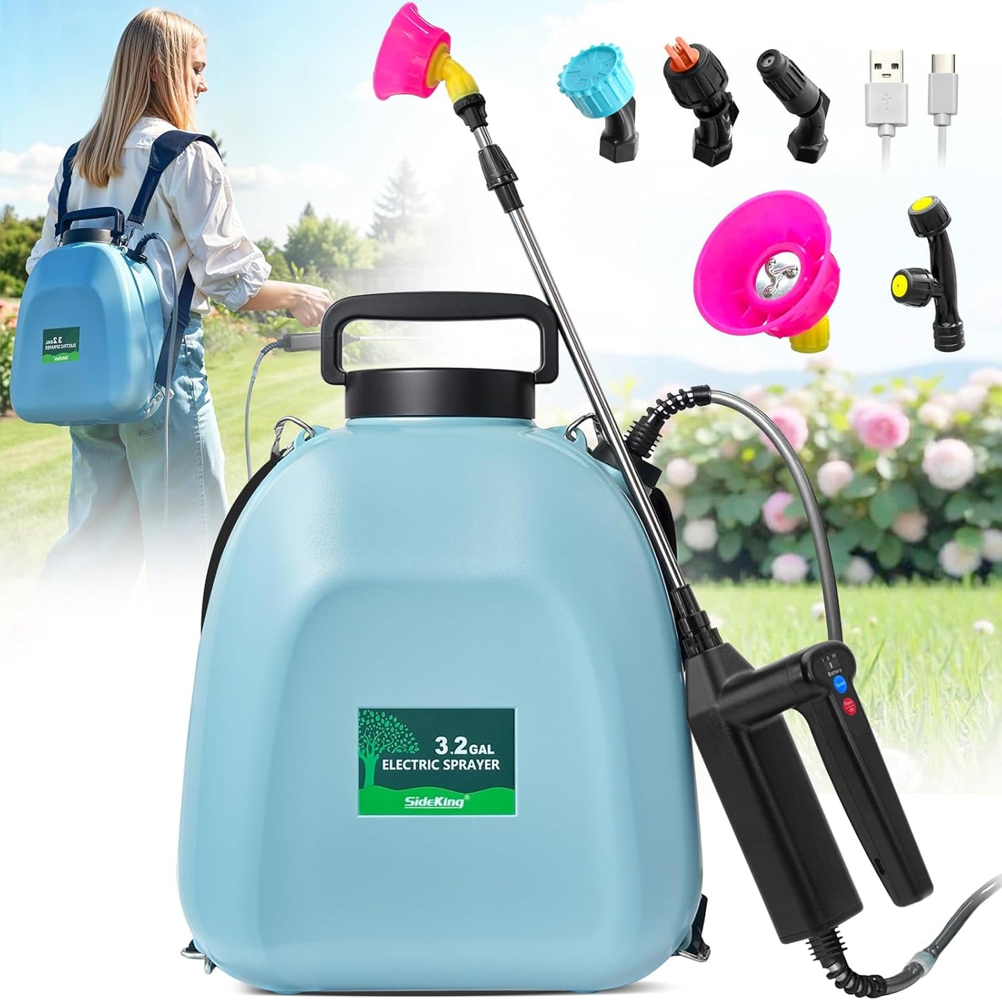 3.2 Gallon Battery Powered Backpack Sprayer for Lawn & Garden