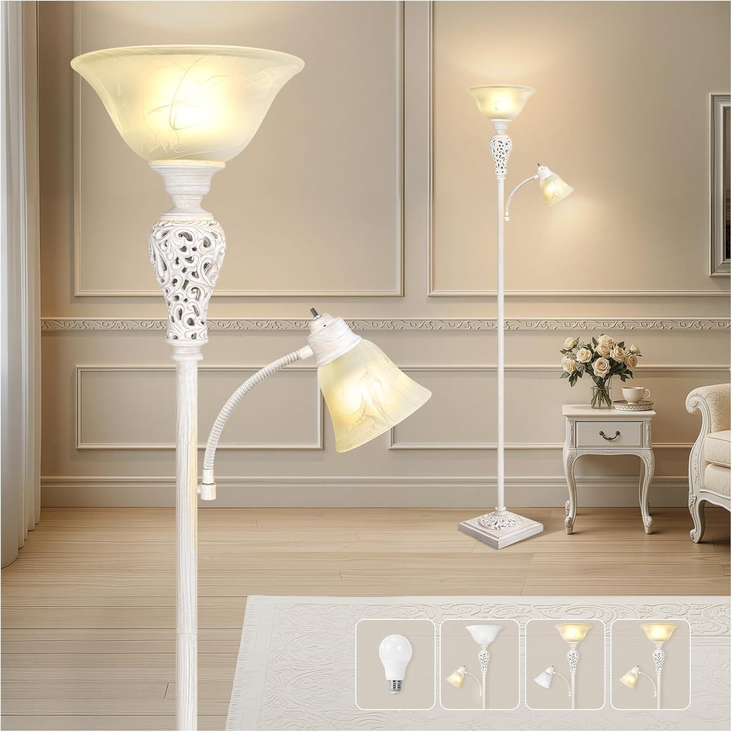 Torchiere Floor Lamp with Adjustable Reading Light for Home