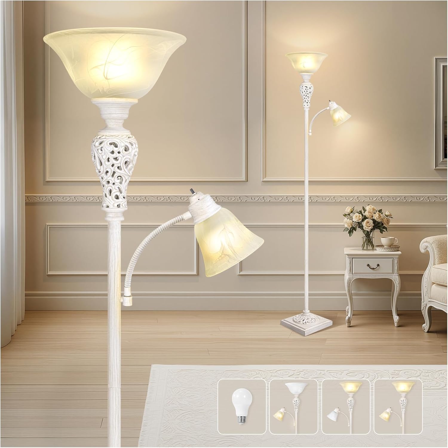 Torchiere Floor Lamp with Adjustable Reading Light for Home