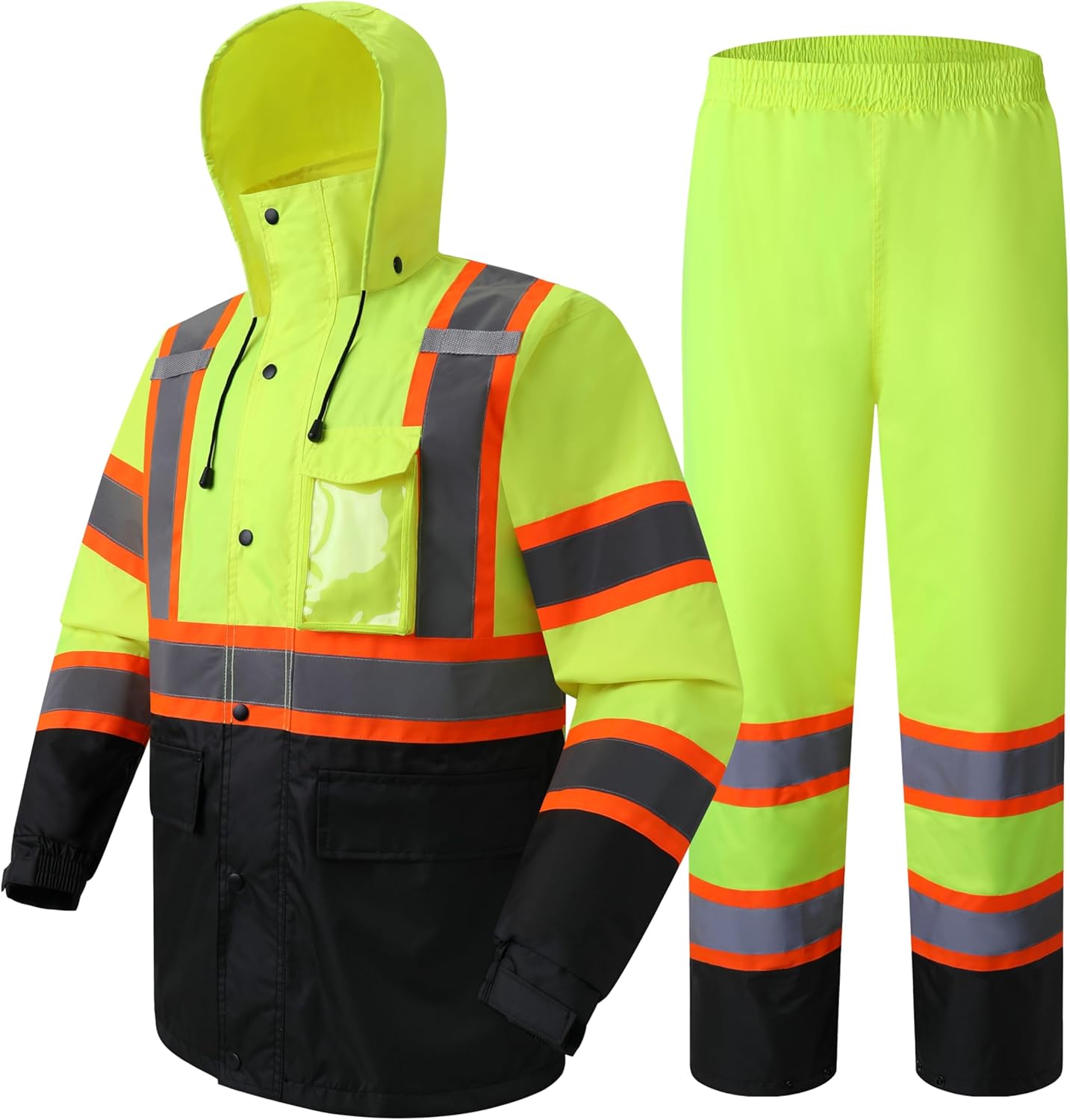 Hi-Vis Reflective Safety Rain Jacket and Pants for Work Use
