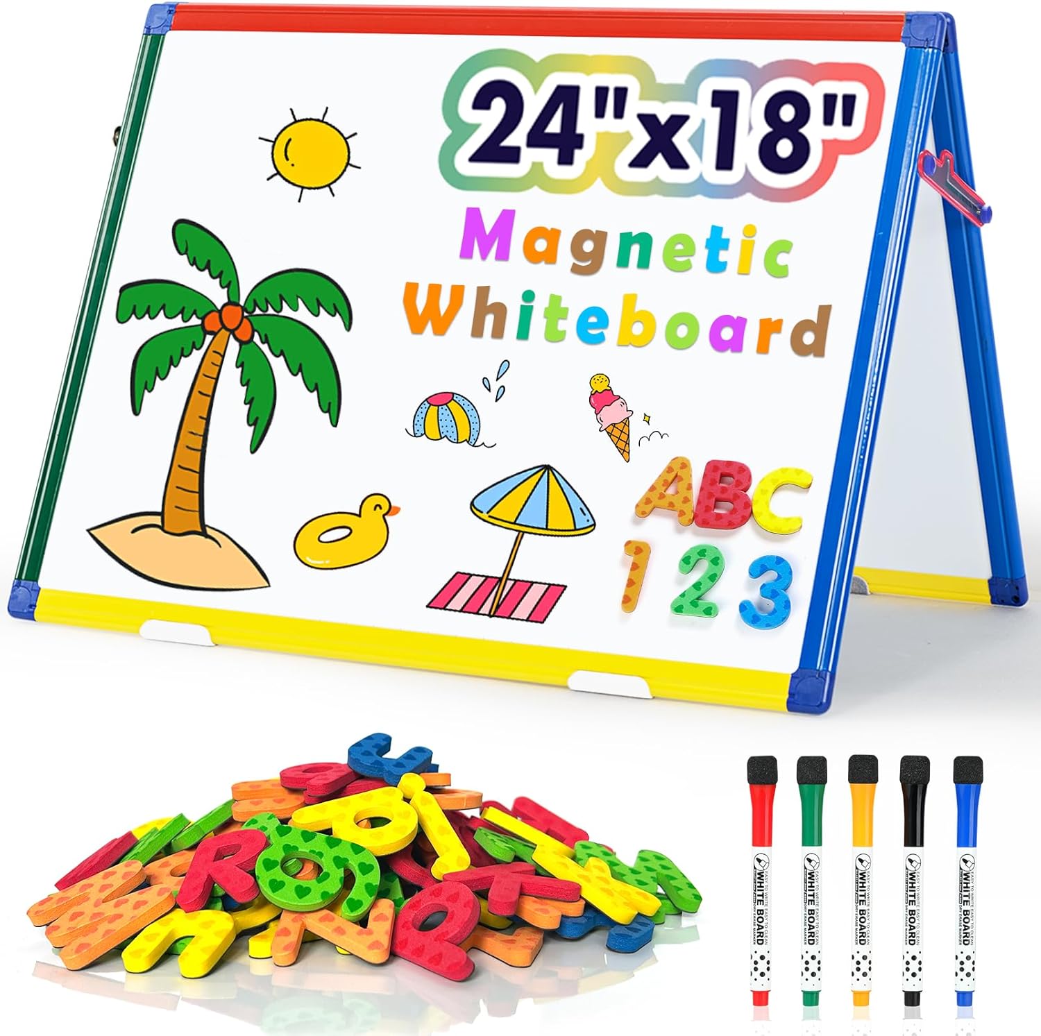 SWANCROWN Magnetic Board for Kids - Double Sided 24x18 Inch
