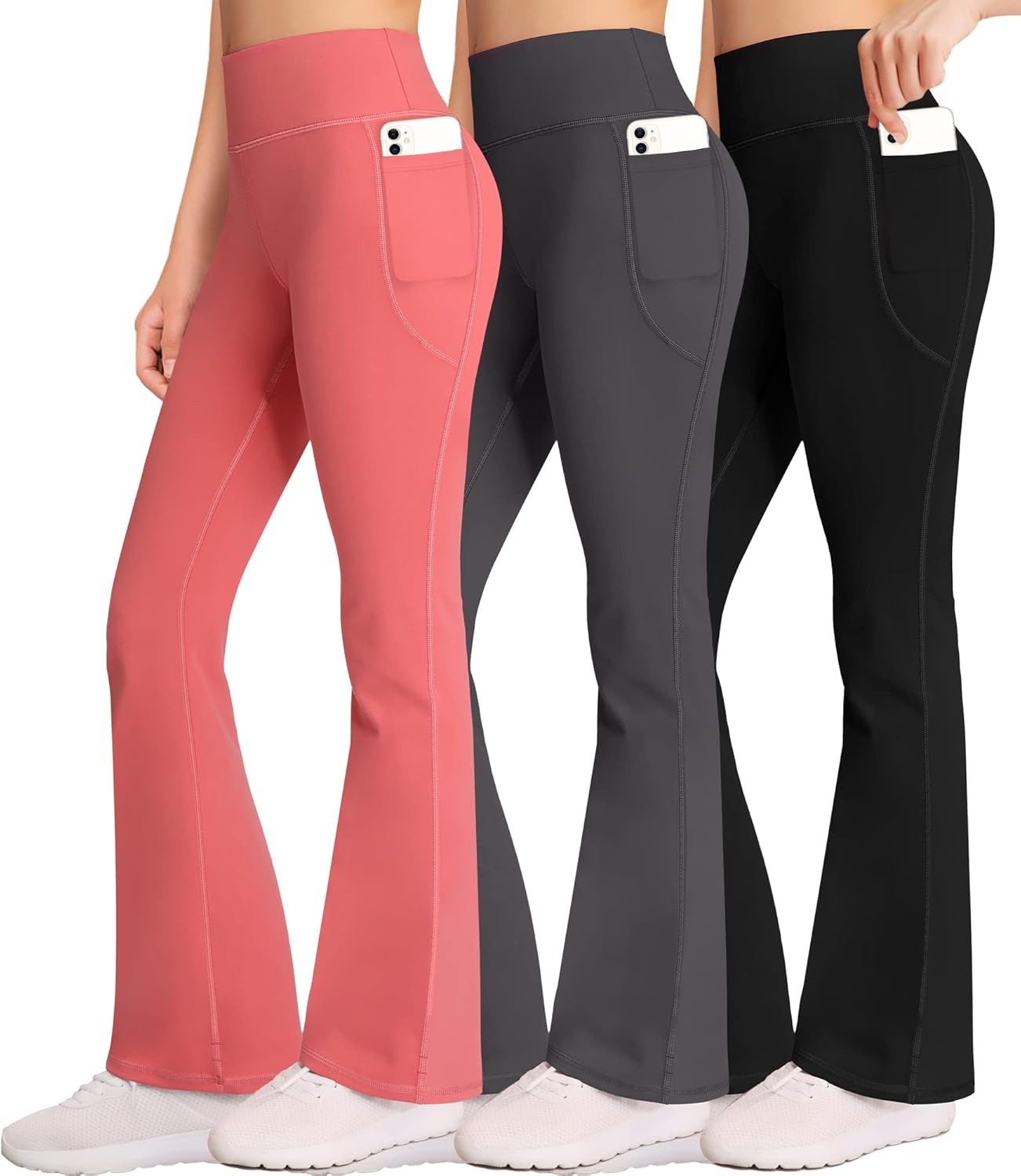 AENLLEY Girl Yoga Flare Wide Leg Pants with Pockets 3 Pack